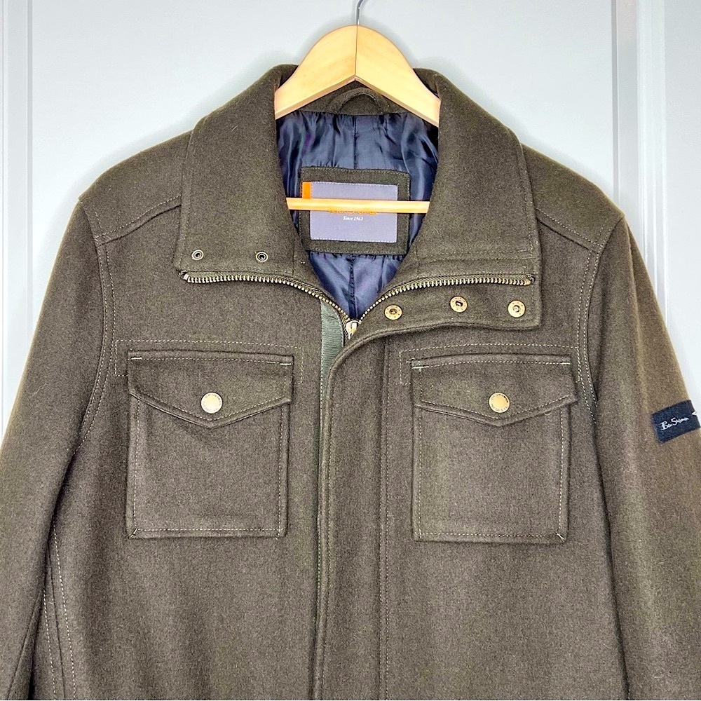 BEN SHERMAN Heritage Wool Blend Field Coat Army Green L Military Utility Jacket - Picture 11 of 17
